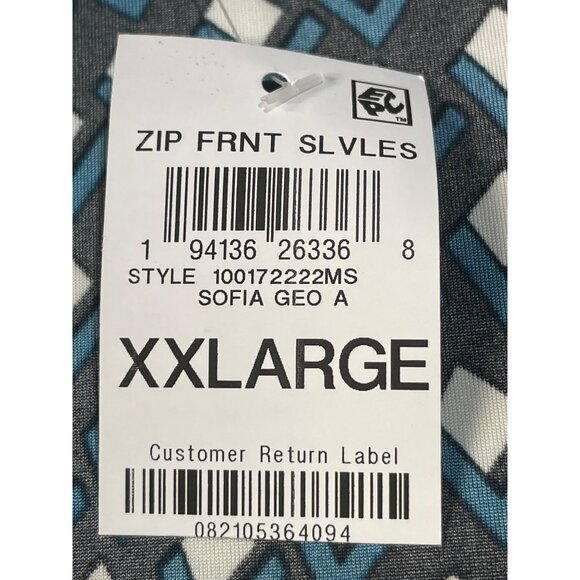 INC Geometric Print Zip Front Sleeveless Blouse Top XXL turquoise black white - Picture 8 of 10